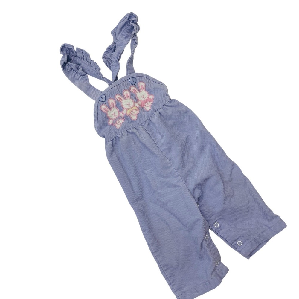 Vtg Health-tex Corduroy Overalls‎ Purple Bunny Embroidered 12M Cottagecore